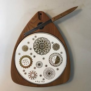 Vintage MCM 60s 70s Wood Cheese Board Tray Atomic